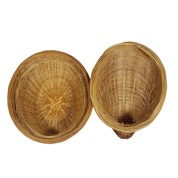 VTG Wicker Bamboo Bunny Rabbit Lidded Basket 10" Red Beady Eyes Easter Decor - Picture 7 of 8